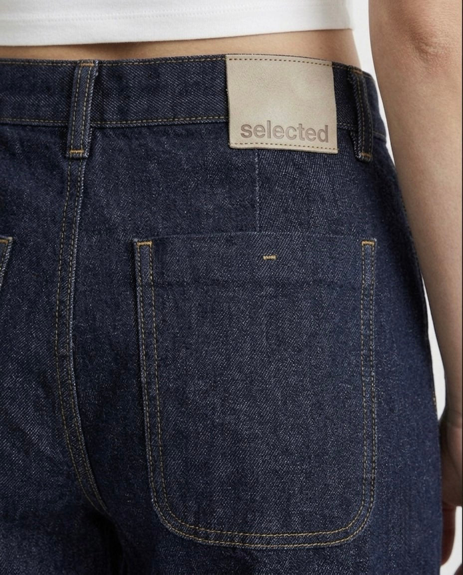 Selected Femme Jeans wide leg in cotone Denim scuro
