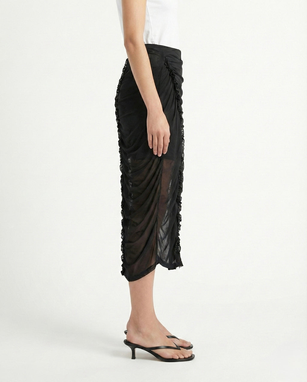 Gonna midi semi trasparente con arricciature