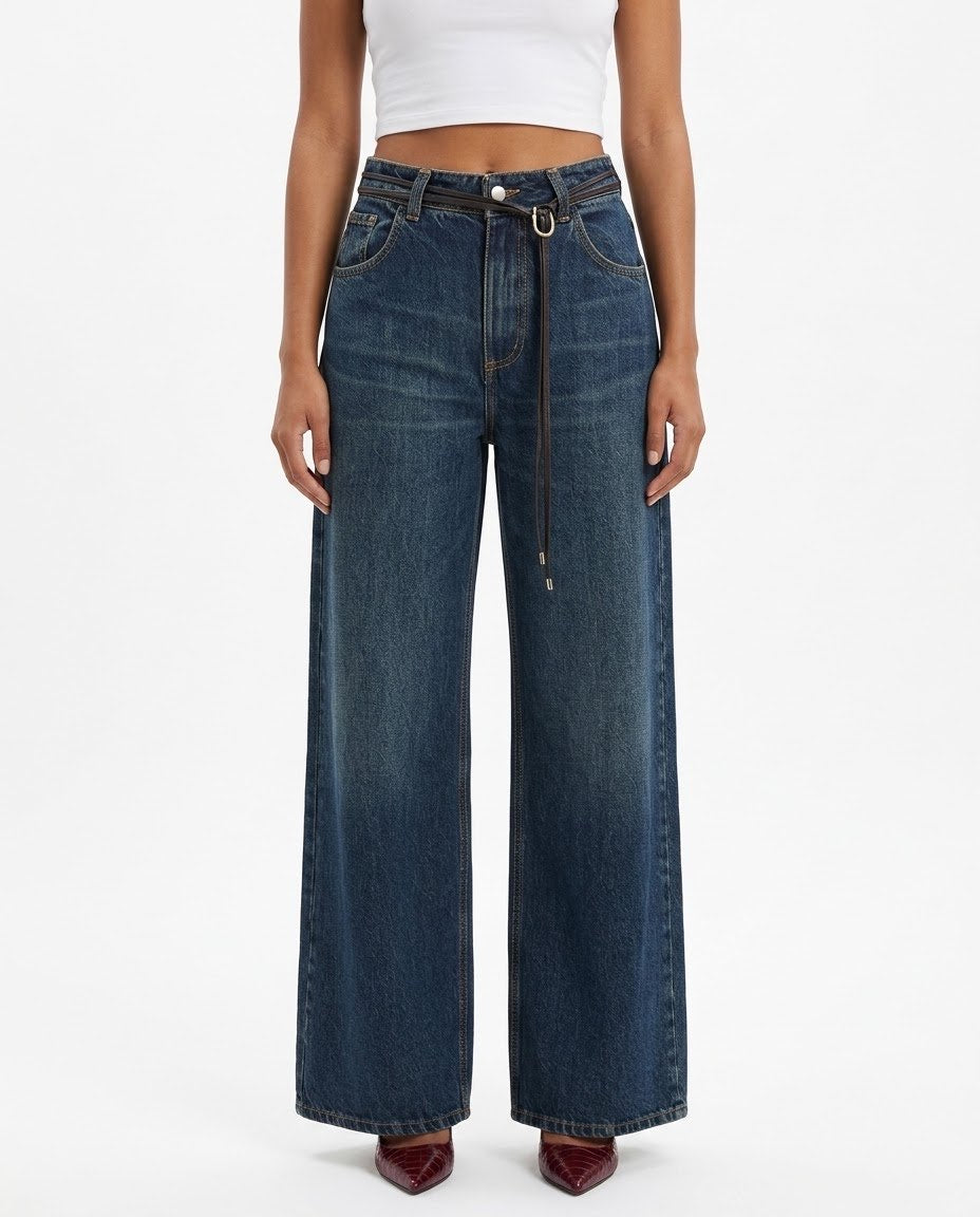 Jeans Wide Leg H2O Italia Blu Denim Scuro in 100% Cotone