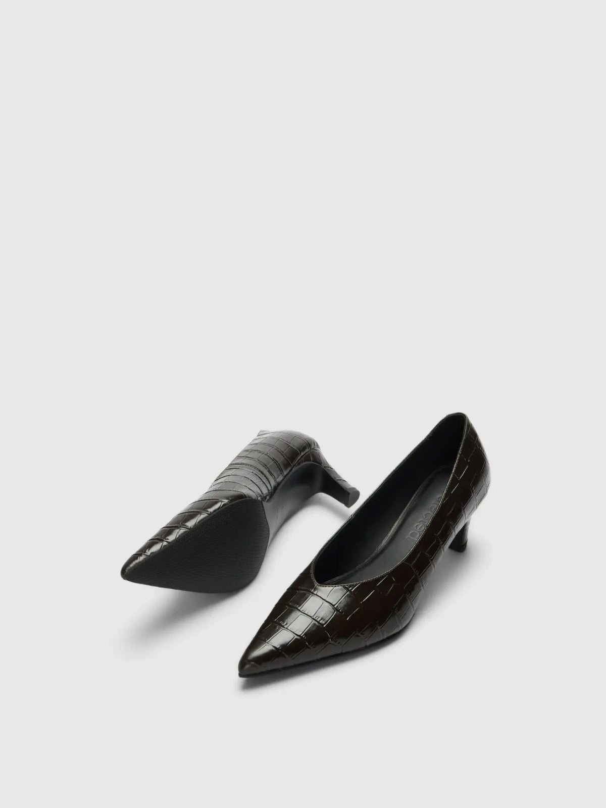 Décolleté Selected Femme Testa di Moro in Pelle Effetto Cocco con Tacco Medio
