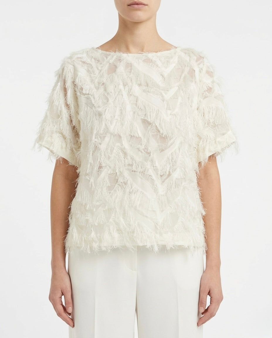 Blusa in tulle con frange