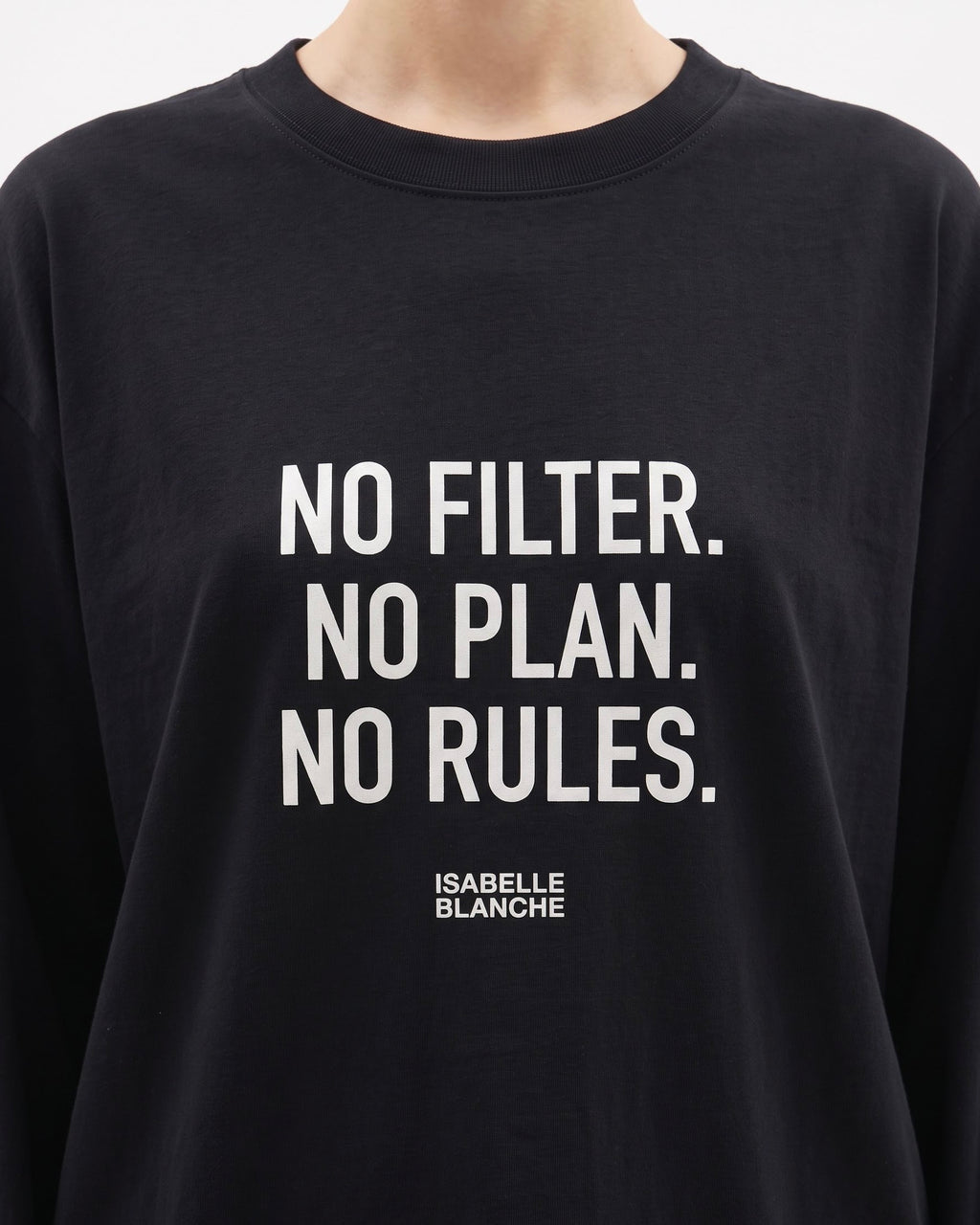 T-Shirt a Manica Lunga Isabelle Blanche con Stampa “No Filter, No Plan, No Rules” Ecrù e Nera