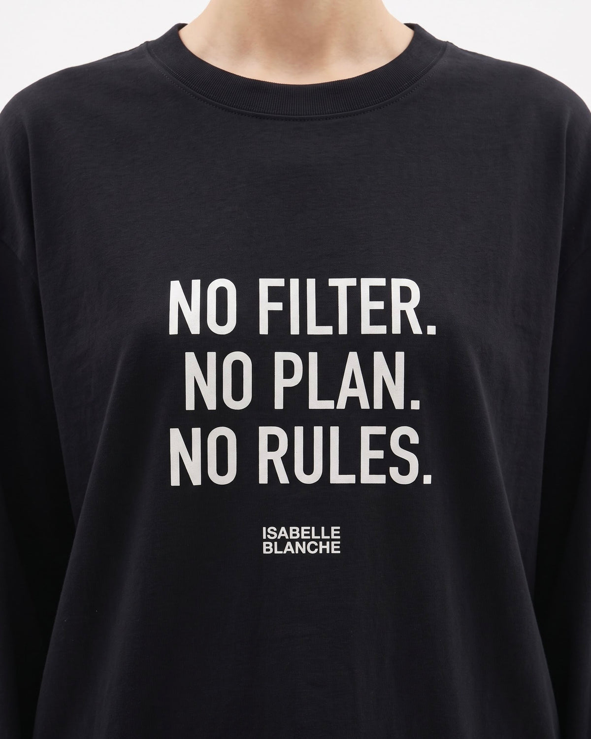 T-Shirt a Manica Lunga Isabelle Blanche con Stampa “No Filter, No Plan, No Rules” Ecrù e Nera