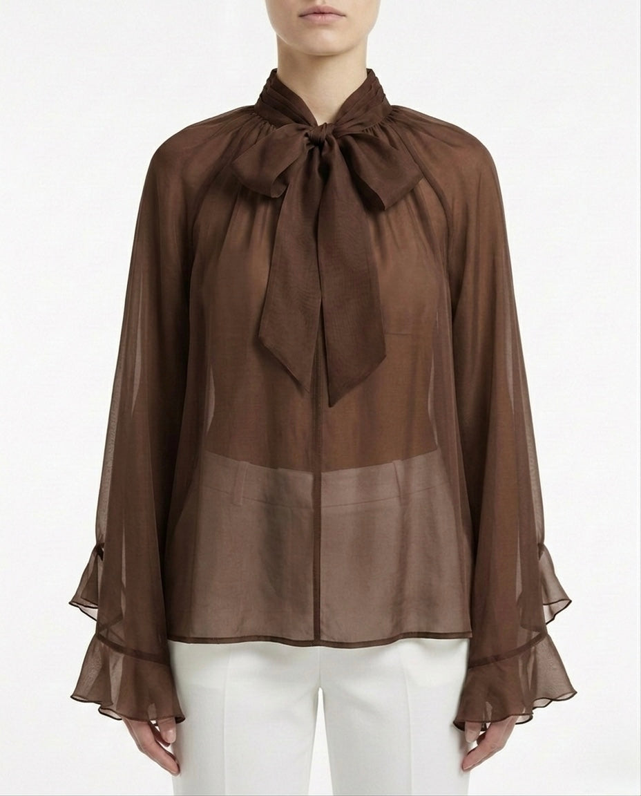 Blusa satin con fiocco