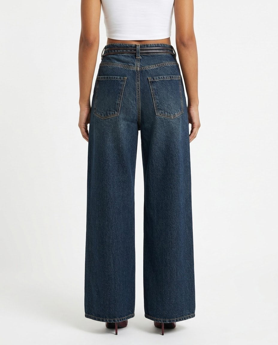Jeans Wide Leg H2O Italia Blu Denim Scuro in 100% Cotone