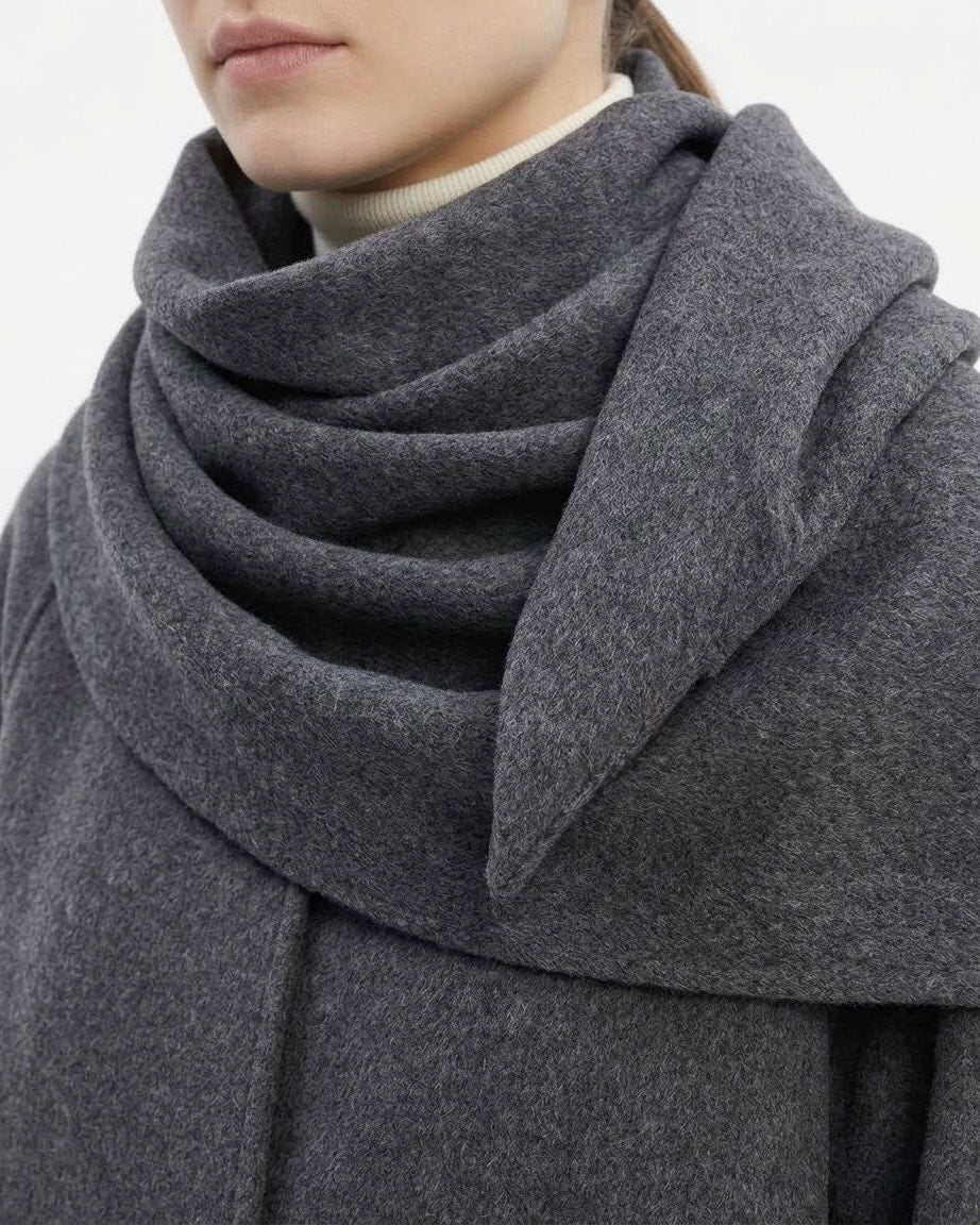 Cappotto Lungo H2O Italia in Misto Lana con Sciarpa Integrata