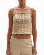 Top paillettes oro con spalline sottili