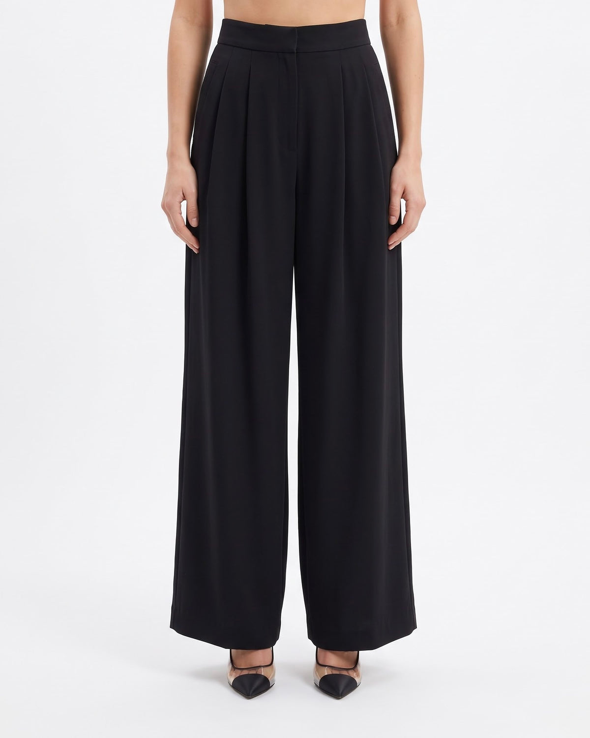 Pantalone Isabelle Blanche Wide Leg con Pieghe Blu Notte e Nero