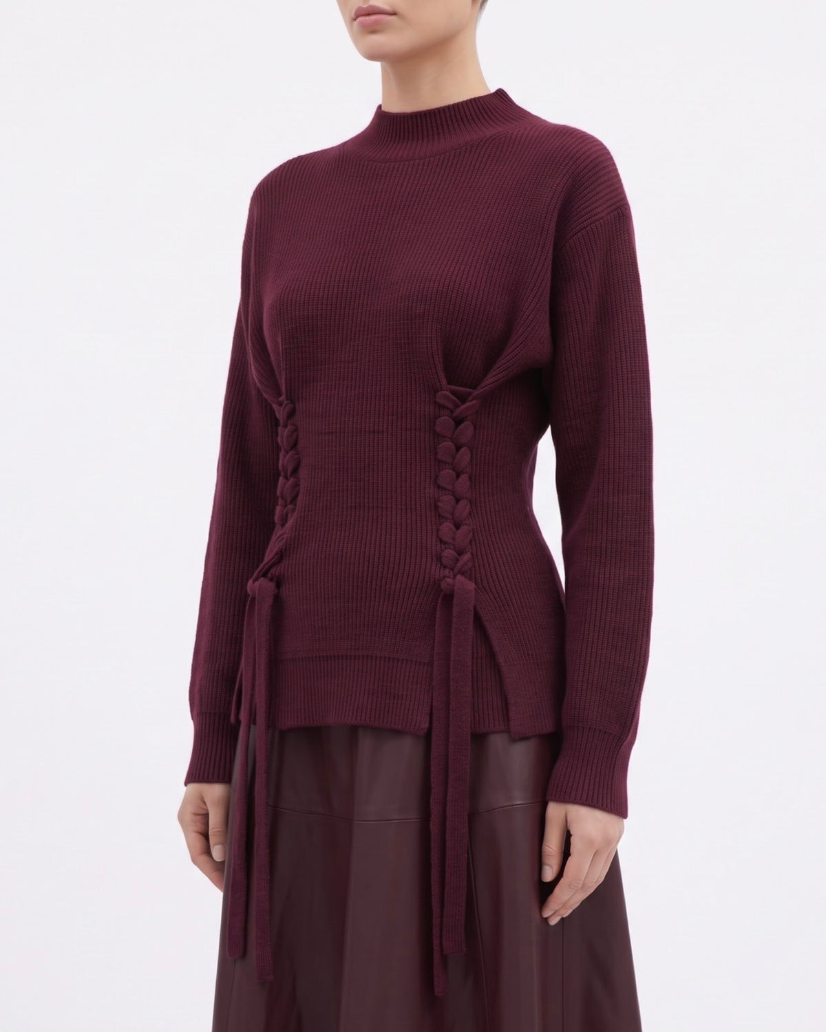 Maglia a Lupetto Isabelle Blanche Bordeaux in 100% Lana con Motivo Intrecciato