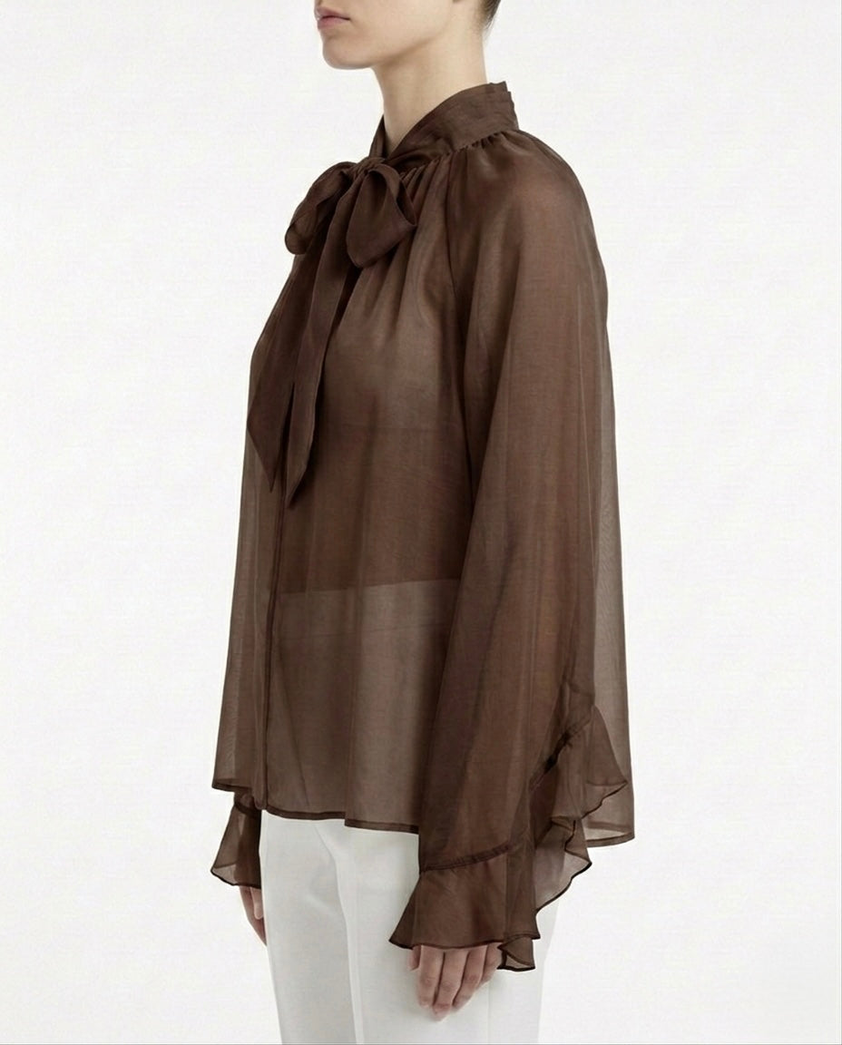 Blusa satin con fiocco