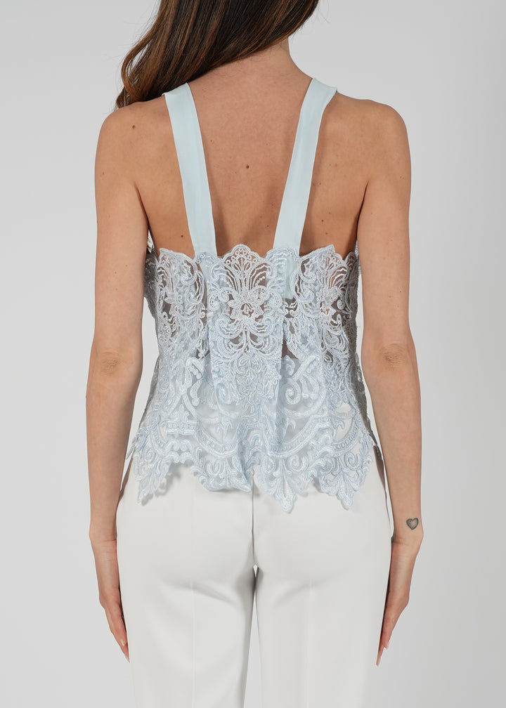 Top in pizzo con bretelle