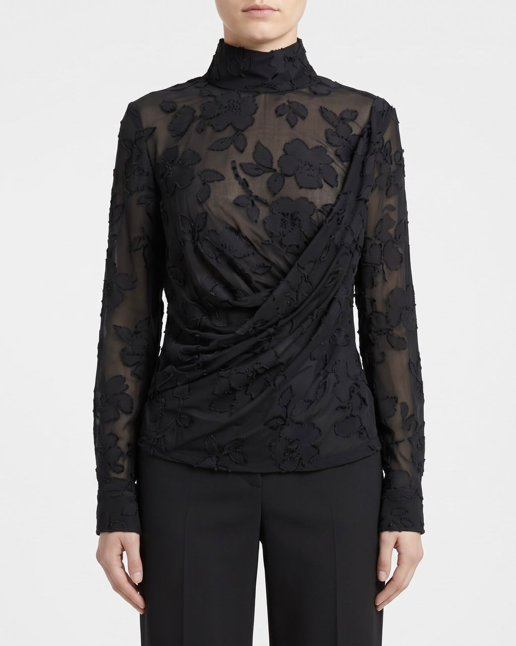 Blusa Isabelle Blanche Asimmetrica in Jersey Devoré Floreale