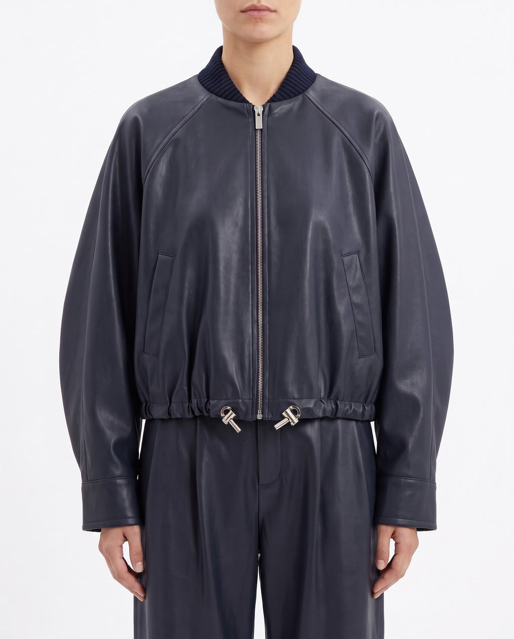 Giubbino Bomber Isabelle Blanche Blu Notte in Ecopelle con Coulisse