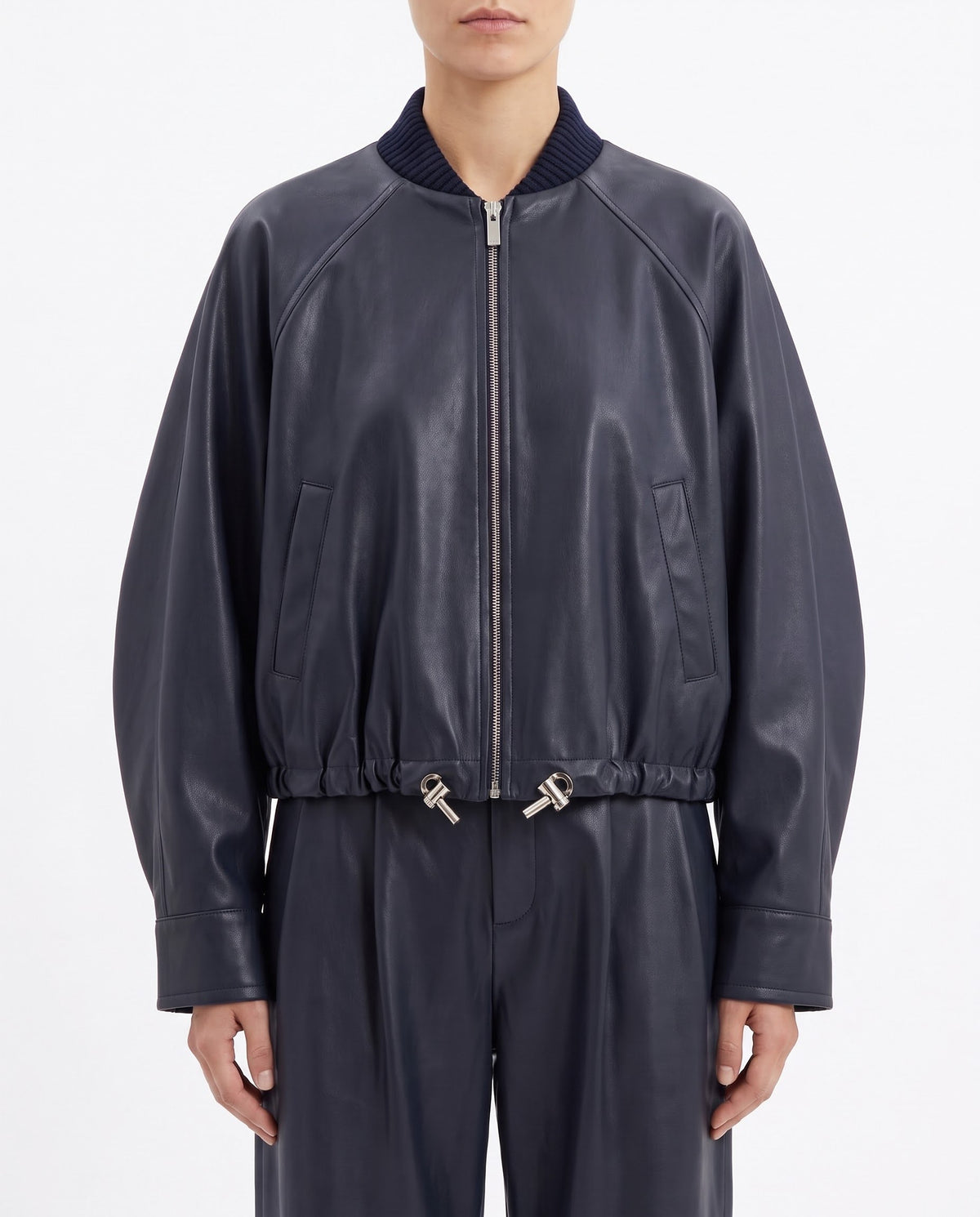Giubbino Bomber Isabelle Blanche Blu Notte in Ecopelle con Coulisse