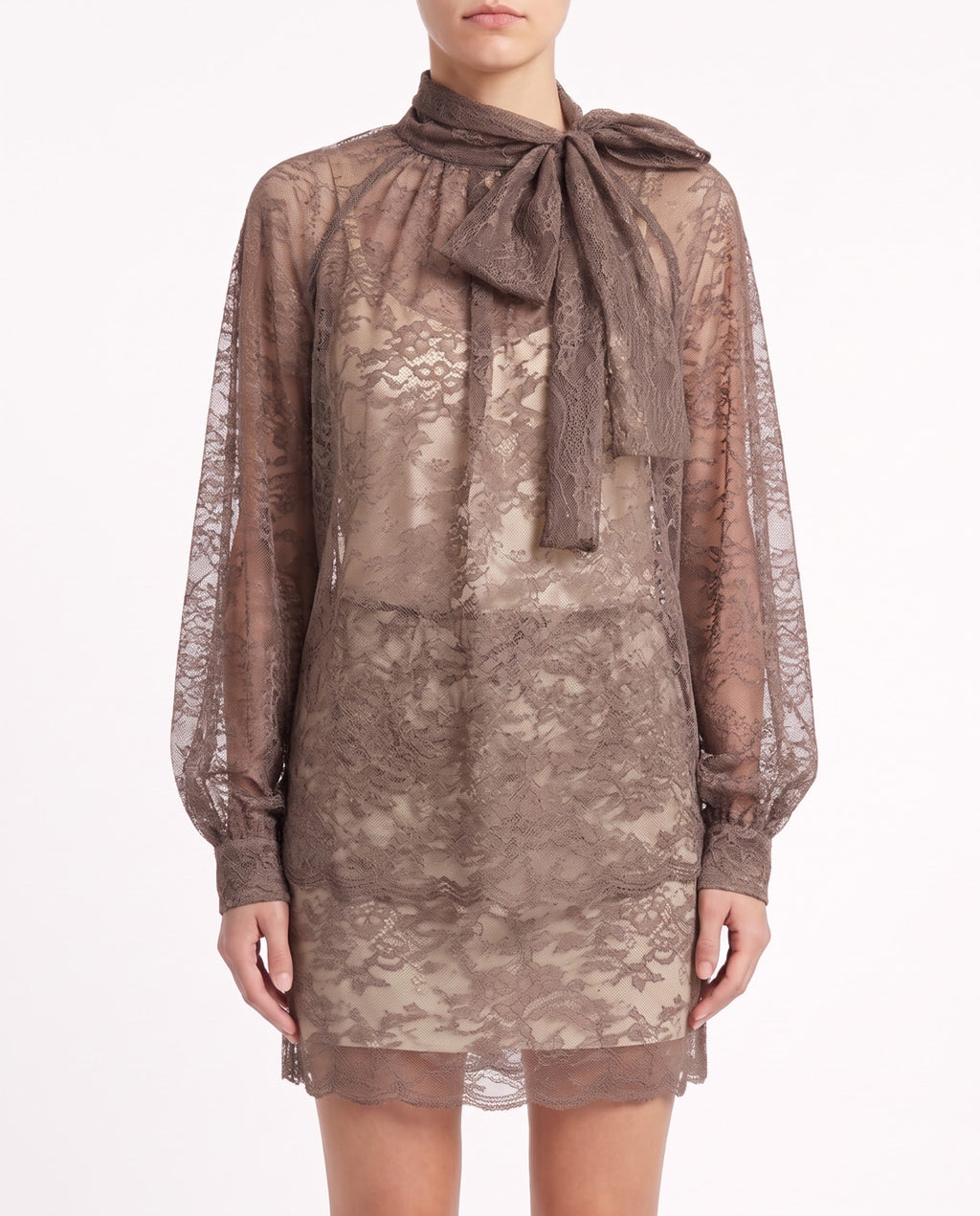 Camicia Isabelle Blanche Duna e Giallo Lime Chiaro con Fiocco al Collo