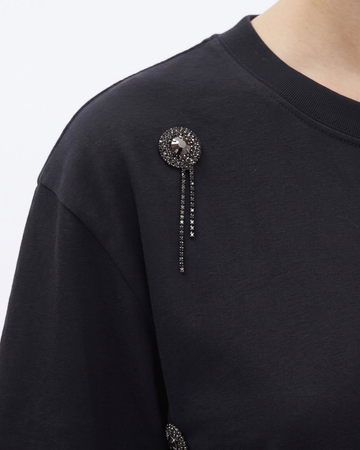 T-Shirt Isabelle Blanche a Manica Corta con Ricami Strass Ecrù e Nera