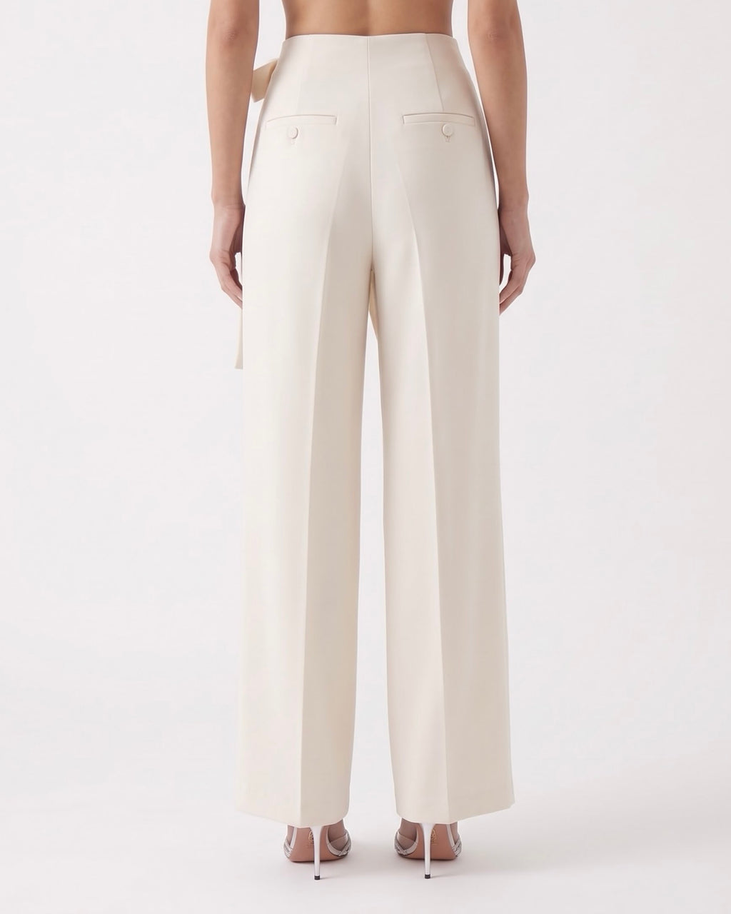 Pantalone Isabelle Blanche Avorio con Pannello Frontale e Fiocco