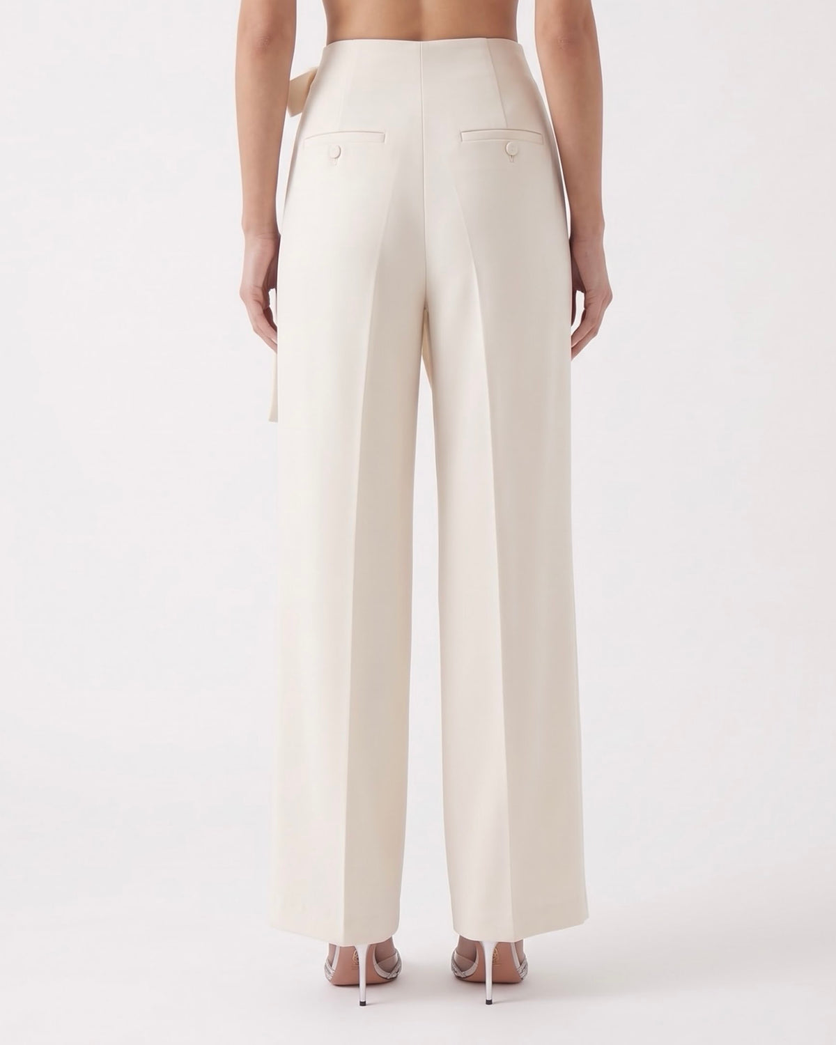 Pantalone Isabelle Blanche Avorio con Pannello Frontale e Fiocco