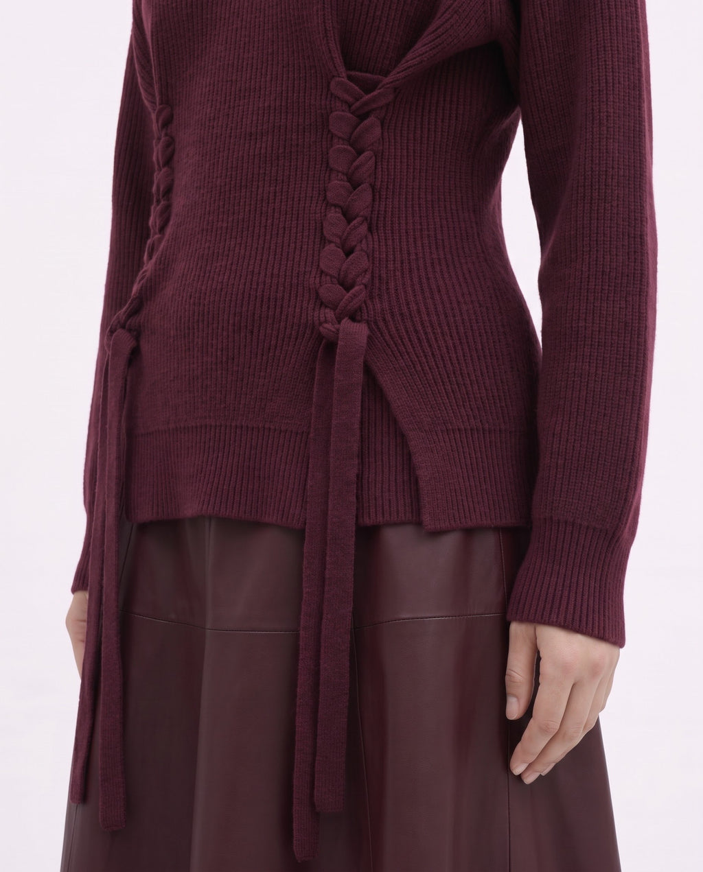 Maglia a Lupetto Isabelle Blanche Bordeaux in 100% Lana con Motivo Intrecciato