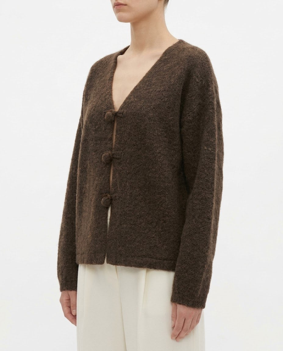 Cardigan Selected Femme in Lana RWS e Alpaca Marrone con Chiusura a Alamari