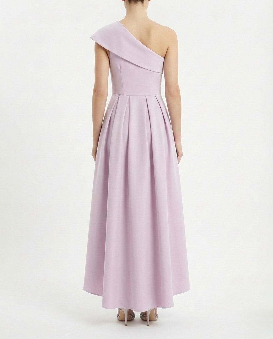 Abito lungo monospalla rosa cipria