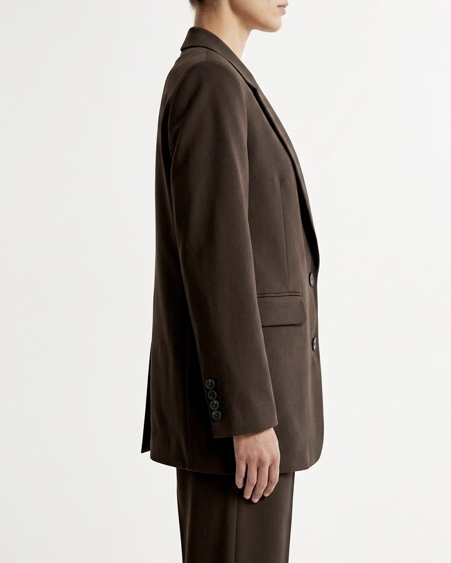 Giacca Blazer Oversize Selected Femme Marrone con Chiusura a Due Bottoni