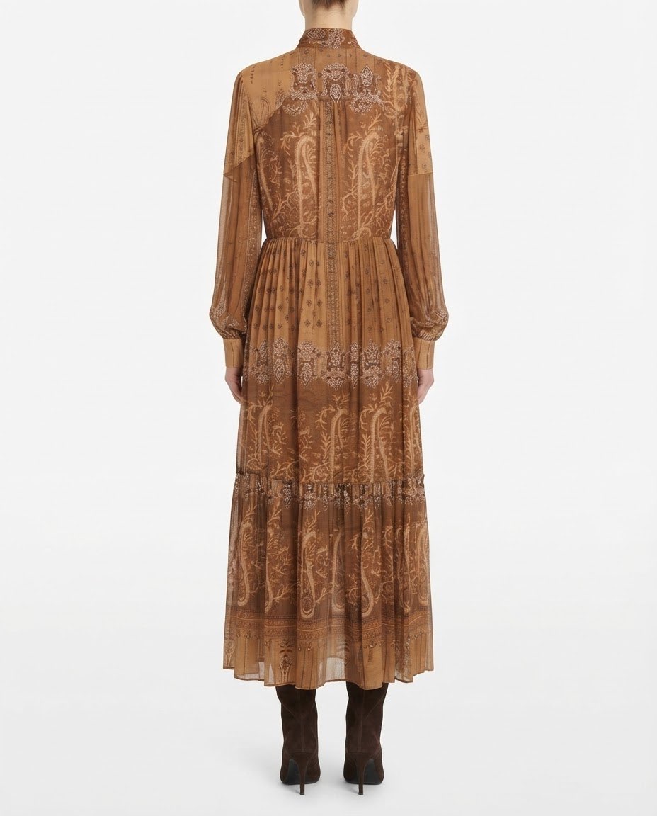 Abito Lungo H2O Italia in Viscosa e Lana con Stampa Paisley Beige