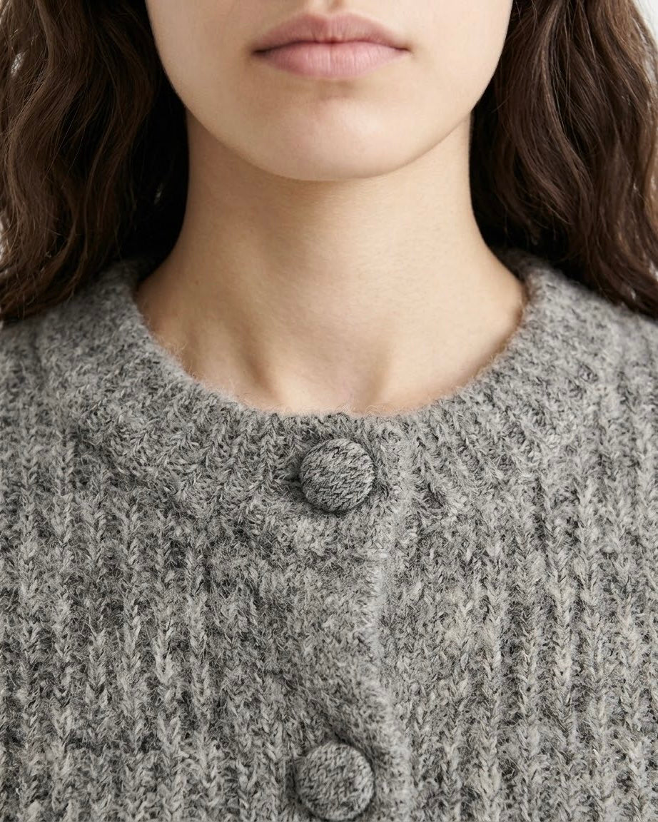 Cardigan Selected Femme in Alpaca RAS con Bottoni Rivestiti