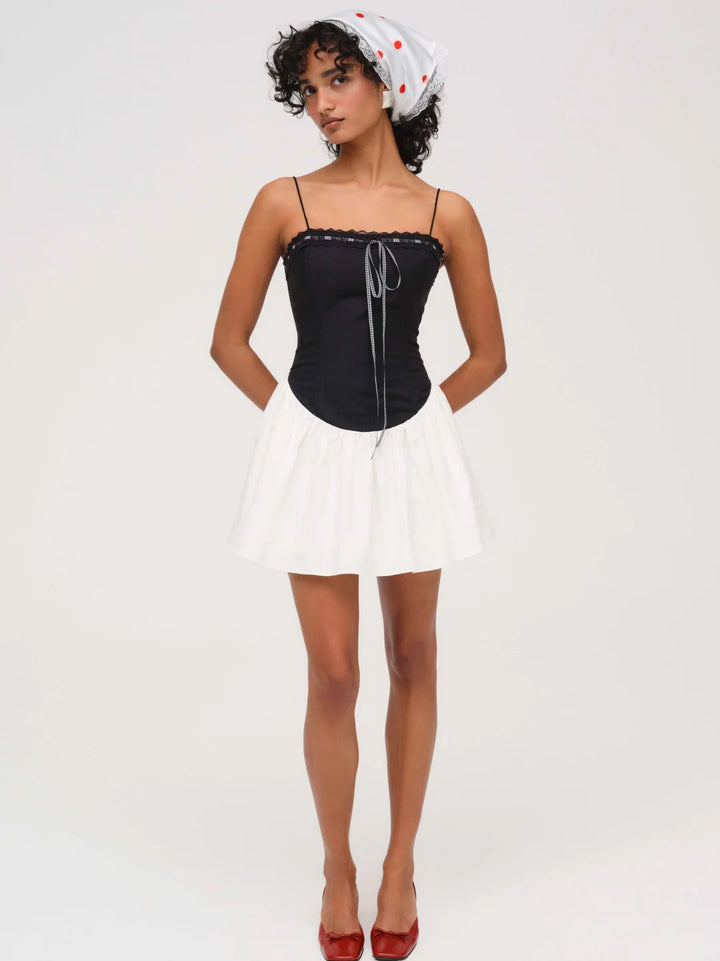 Abito bustier bicolore con spalline sottili
