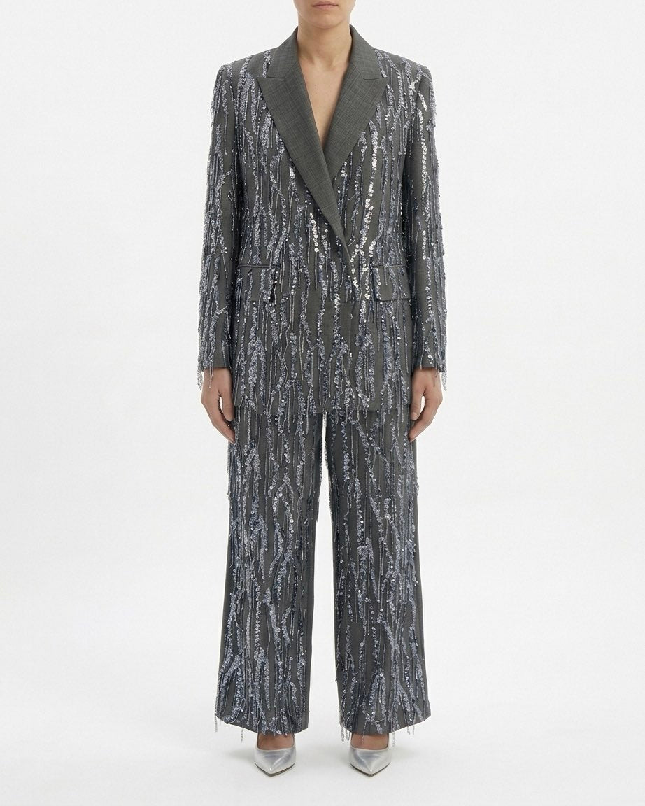 Pantalone Isabelle Blanche Antracite in Tessuto Fiammato con Paillettes