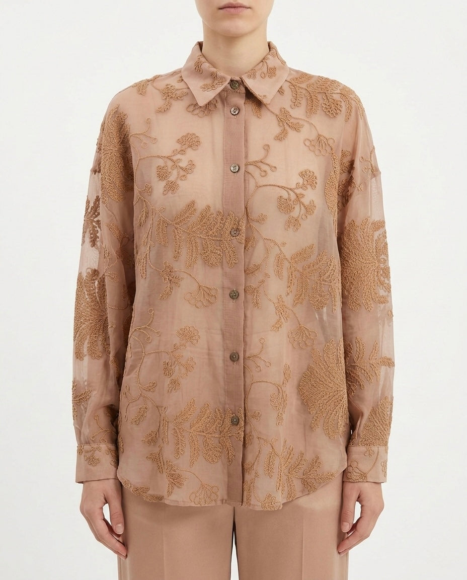 Camicia ricamata in tencel