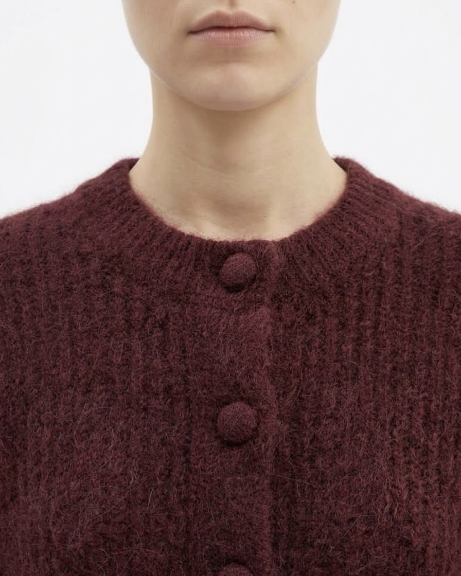 Cardigan Selected Femme in Alpaca RAS con Bottoni Rivestiti