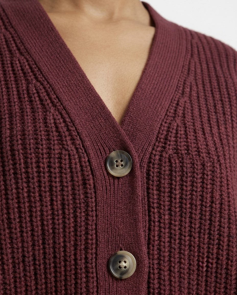Selected Femme Cardigan in maglia a coste in cotone biologico e riciclato Bordeaux