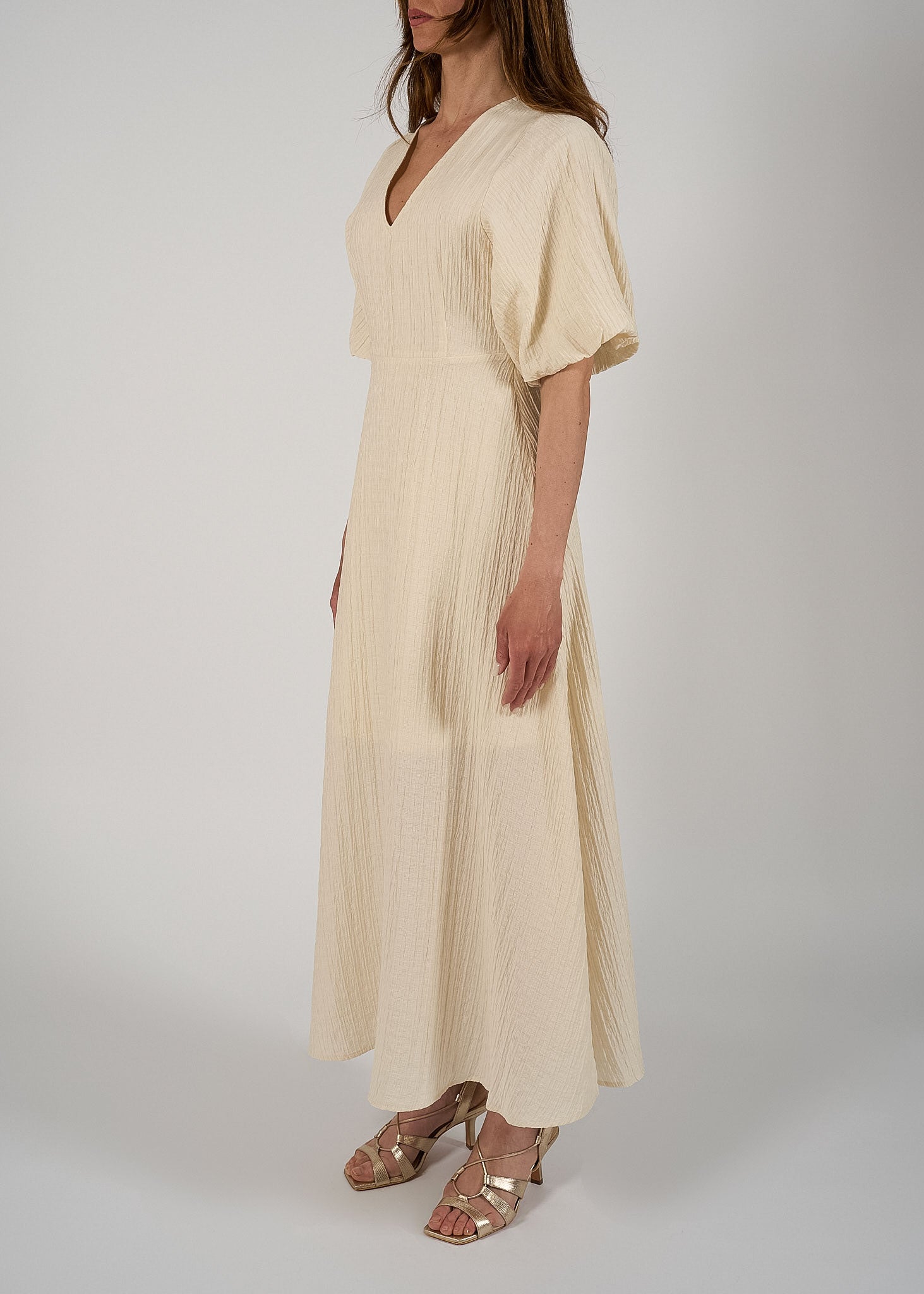 Abito lungo in cotone effetto stropicciato