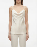 Top in raso con scollo drappeggiato e