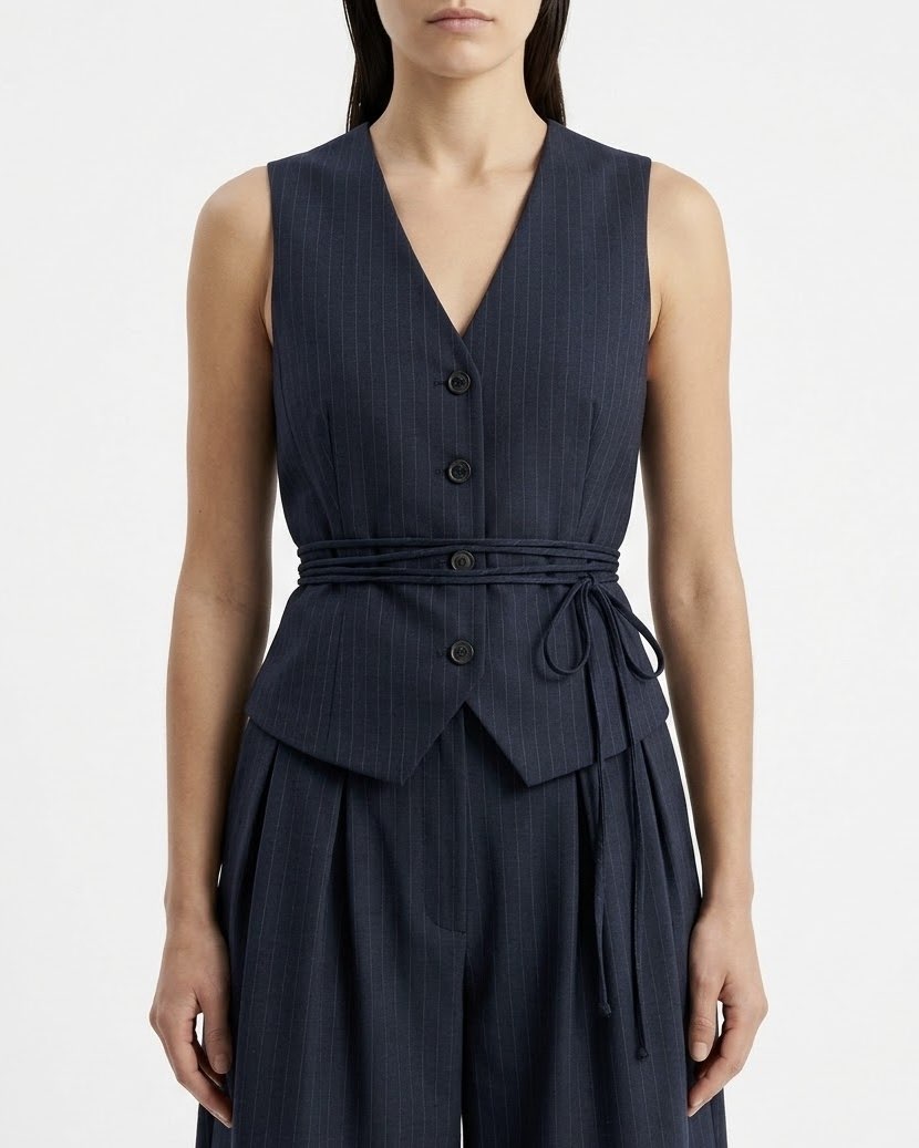 Top gilet sartoriale con cintura in vita Blu