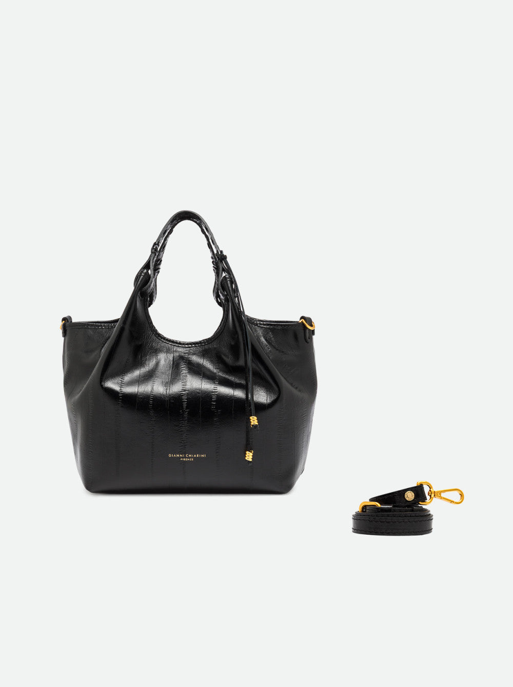 Borsa a Mano Dua Gianni Chiarini in Pelle Anguilla Nera Media