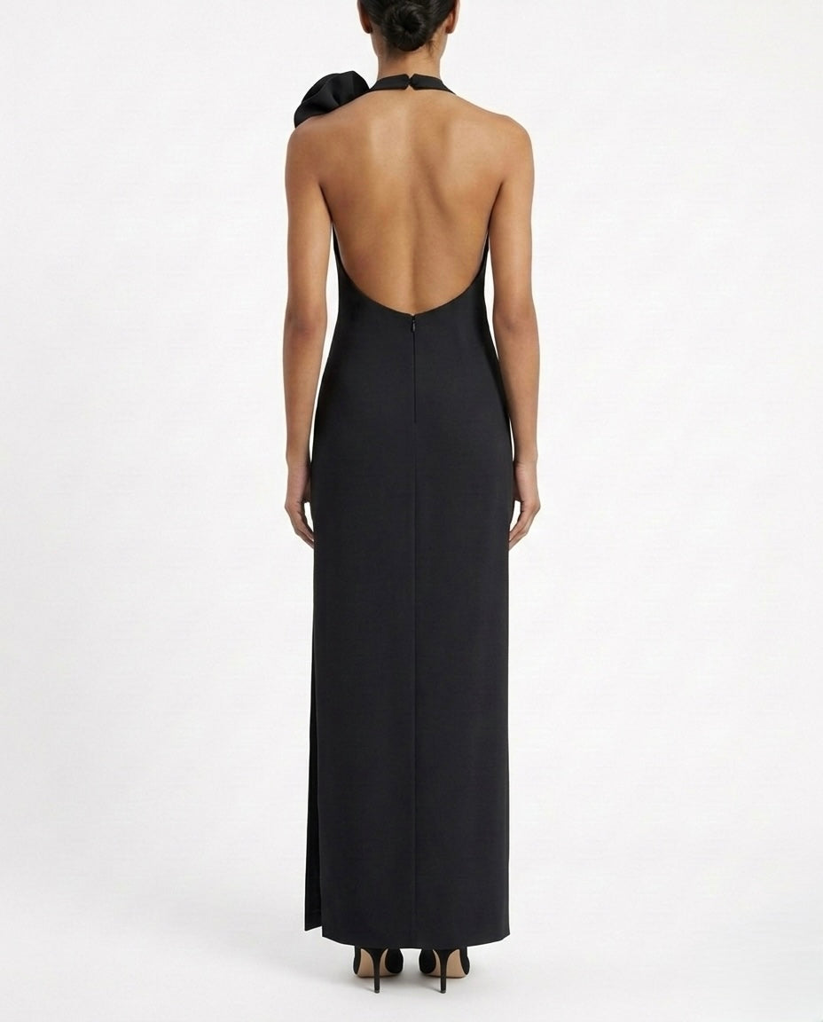 Abito lungo monospalla con fiore