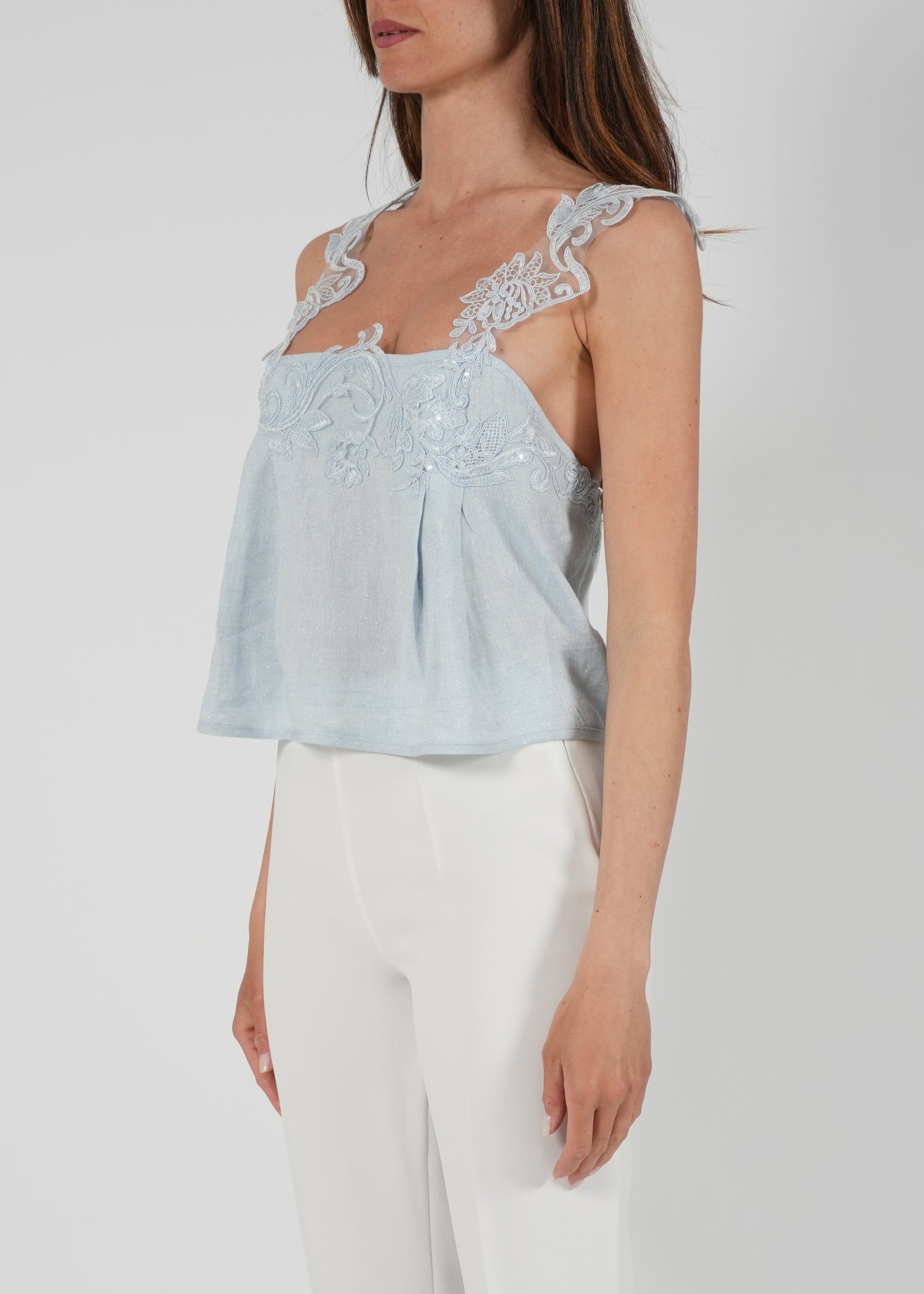Top in Lino con Ricami