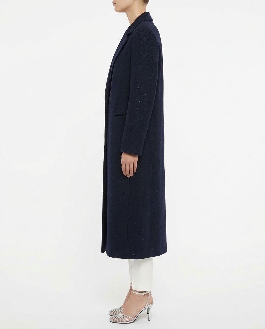 Cappotto Lungo H2O Italia in Misto Lana Blu Navy con Micro Paillettes