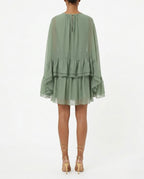 Abito in viscosa e seta con balze