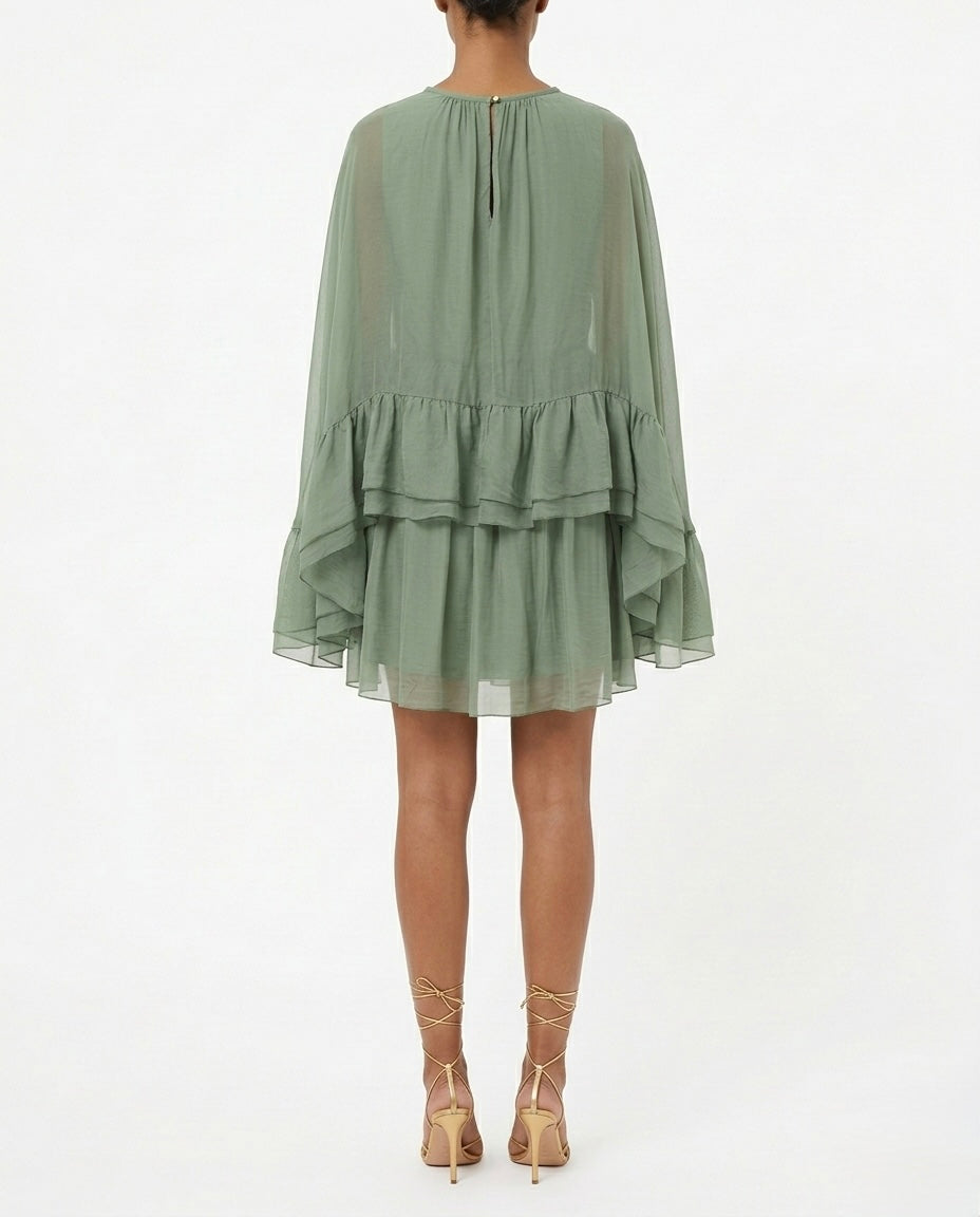 Abito in viscosa e seta con balze