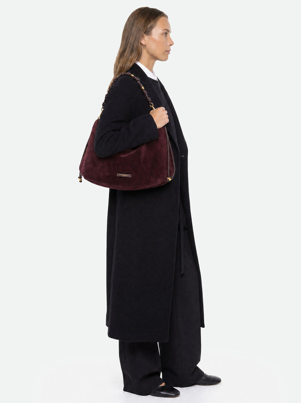 Borsa a Spalla Gianni Chiarini Morgana Grande in Pelle Scamosciata Amarone