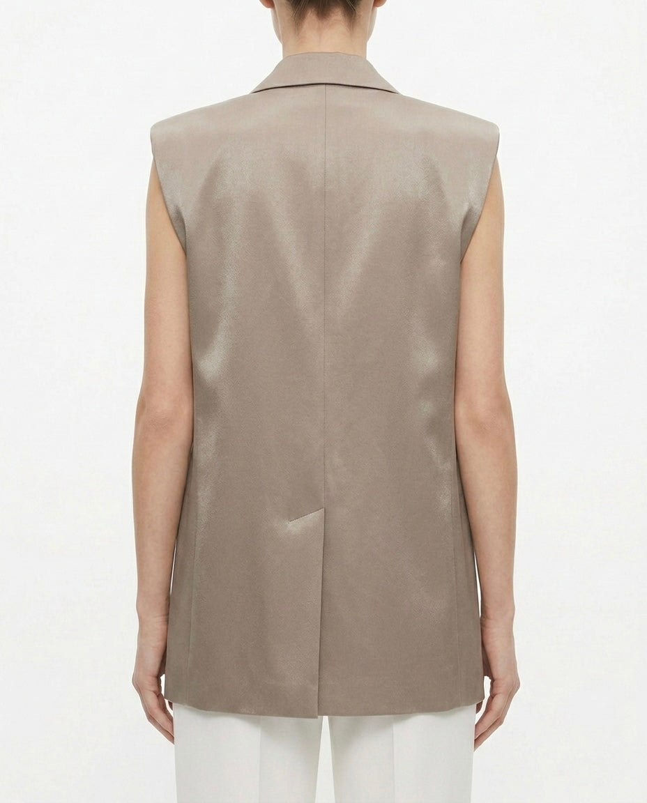 Gilet lungo in tessuto fluido con revers