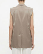Gilet lungo in tessuto fluido con revers