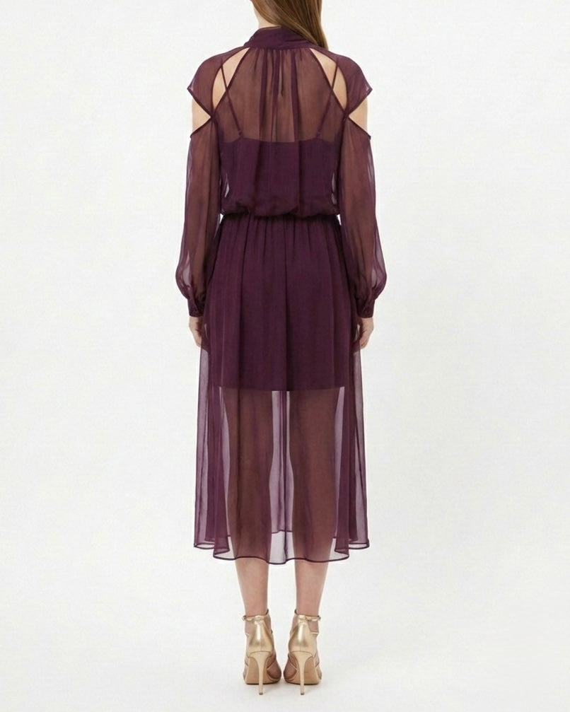 Abito midi chiffon con maniche cut-out