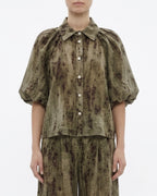 Camicia crop verde fantasia