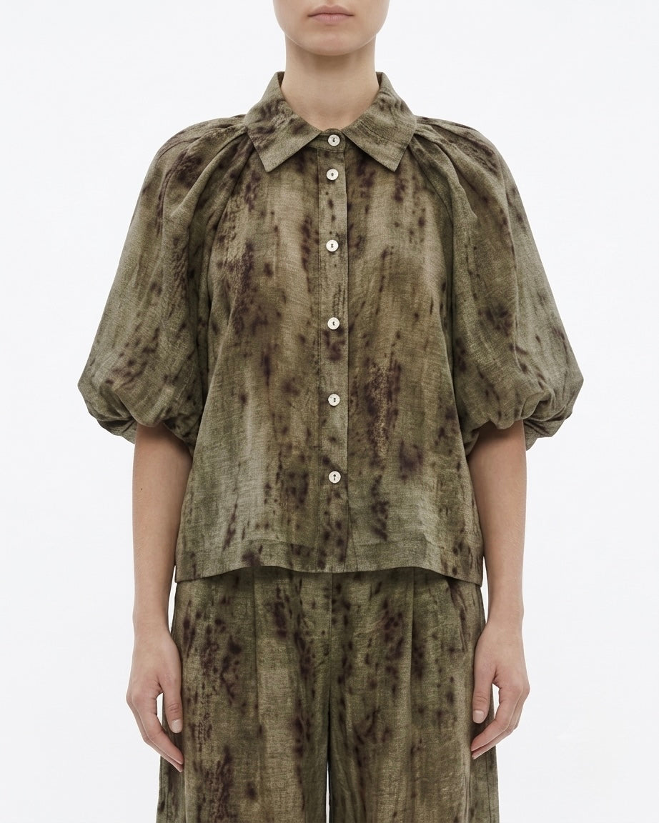 Camicia crop verde fantasia