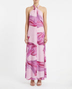 Abito lungo halter stampa rosa