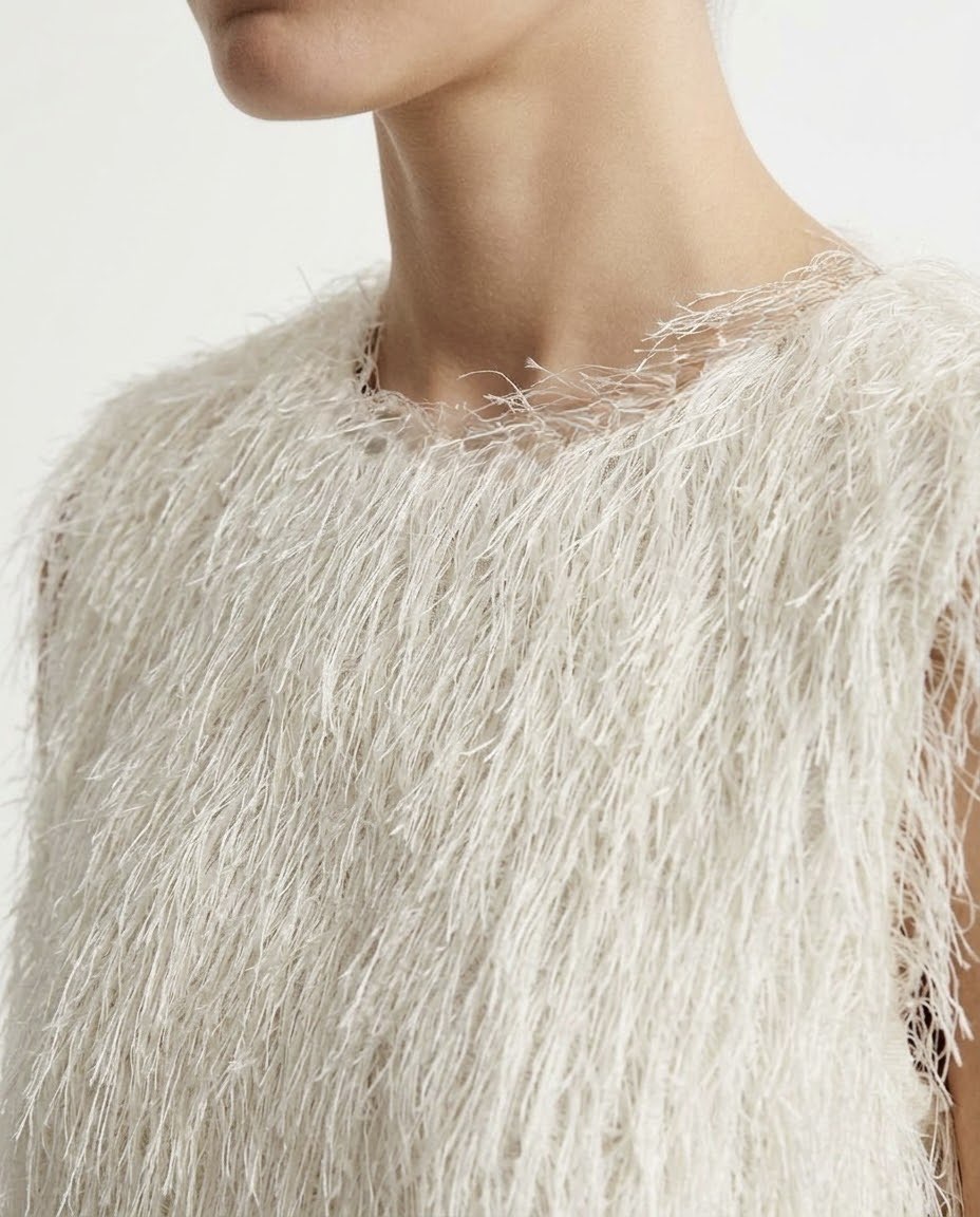 Maglia Selected Femme Panna con Frange Effetto Piuma